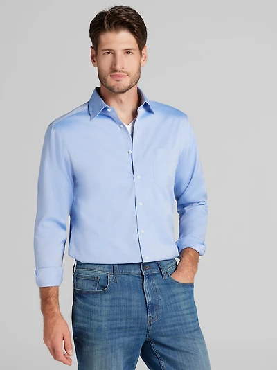 Men's Traveler® Collection Slim Fit Spread Collar Solid Dress Shirt at Jos. A. Bank, Original Blue