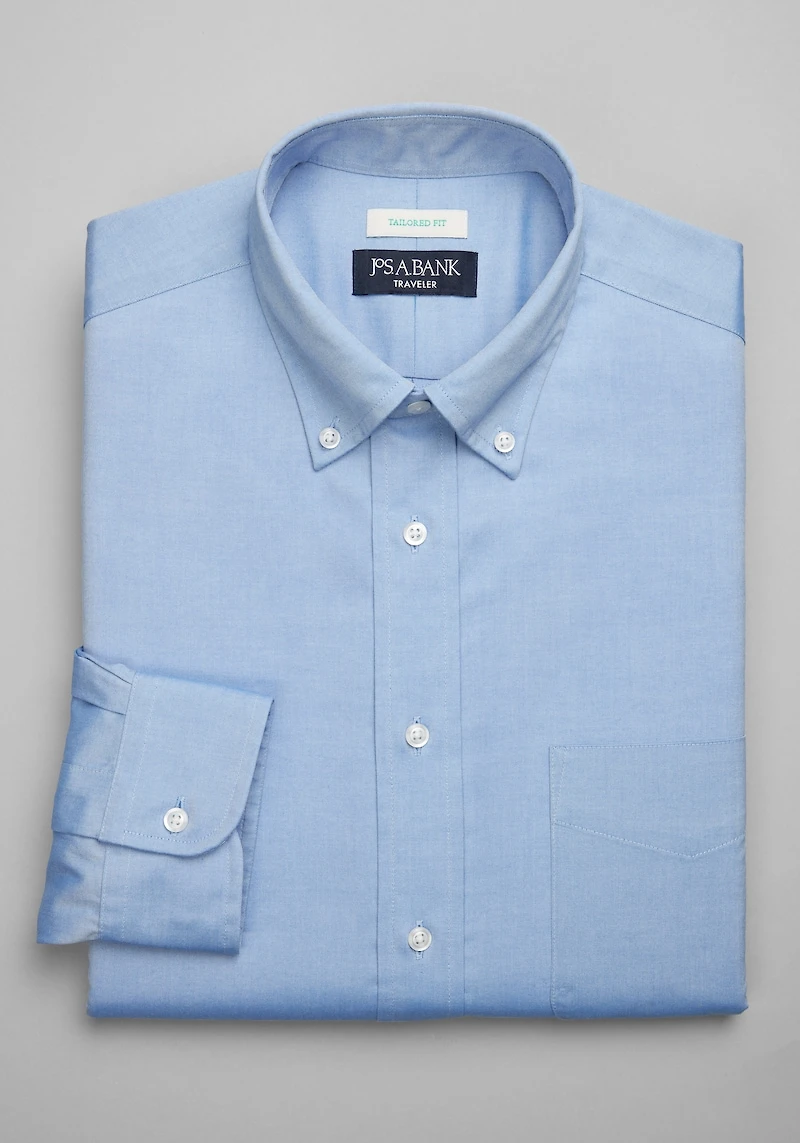 Men's Traveler Collection Tailored Fit Button-Down Collar Solid Dress Shirt at Jos. A. Bank, Original Blue
