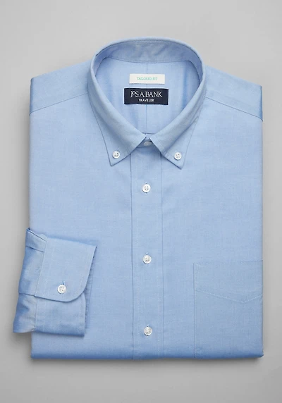 Men's Big & Tall Traveler Collection Tailored Fit Button-Down Collar Solid Dress Shirt Big & Tall at Jos. A. Bank, Original Blue