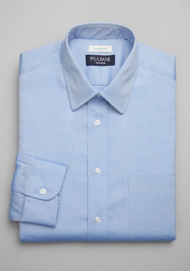 Men's Traveler Collection Tailored Fit Point Collar Solid Dress Shirt at Jos. A. Bank, Original Blue