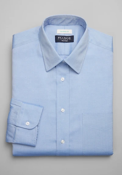Men's Traveler Collection Tailored Fit Point Collar Solid Dress Shirt at Jos. A. Bank, Original Blue