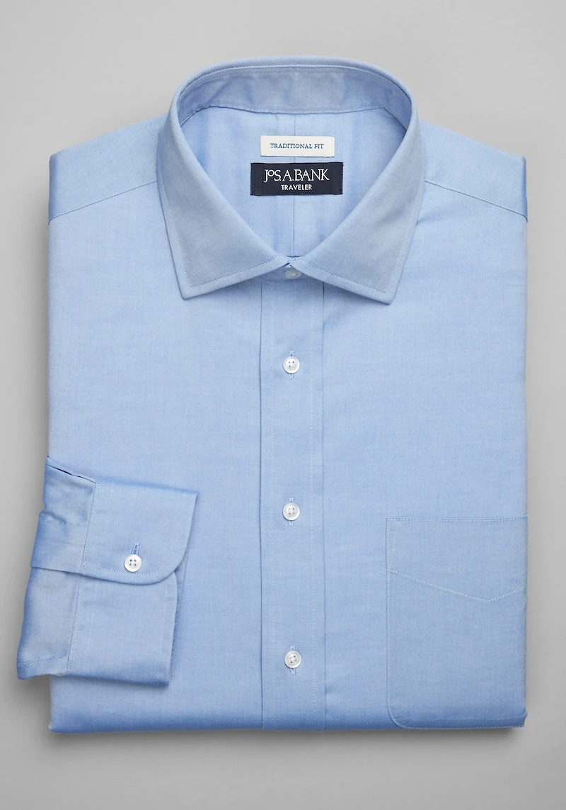 Men's Traveler Collection Traditional Fit Spread Collar Solid Dress Shirt at Jos. A. Bank, Original Blue