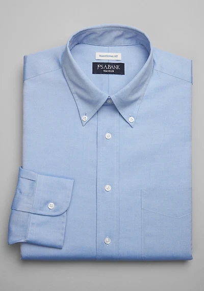 Men's Traveler Collection Traditional Fit Button-Down Collar Solid Dress Shirt at Jos. A. Bank, Original Blue