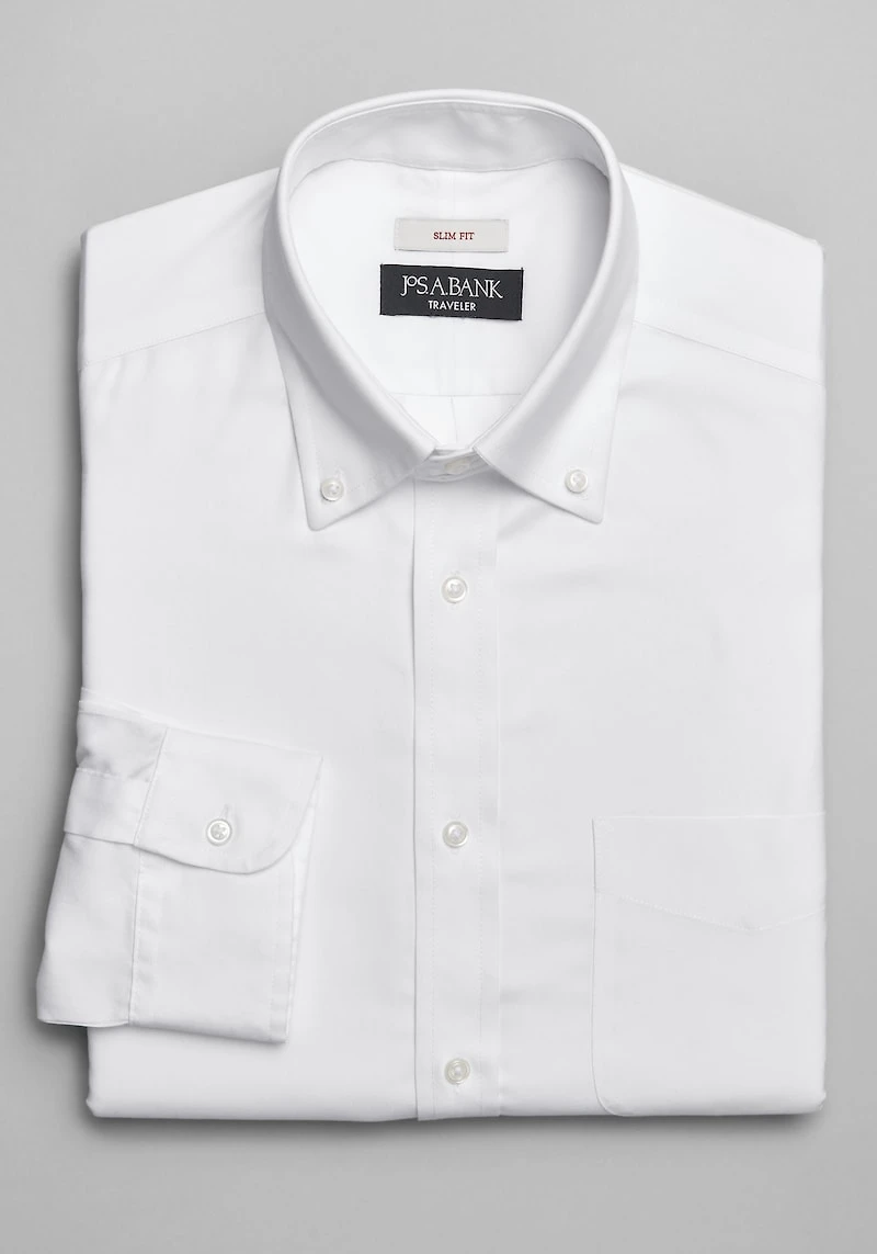 Men's Traveler Collection Slim Fit Button-Down Collar Solid Dress Shirt at Jos. A. Bank, Cream/White