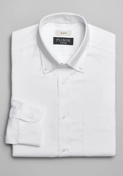 Men's Traveler Collection Slim Fit Button-Down Collar Solid Dress Shirt at Jos. A. Bank, Cream/White