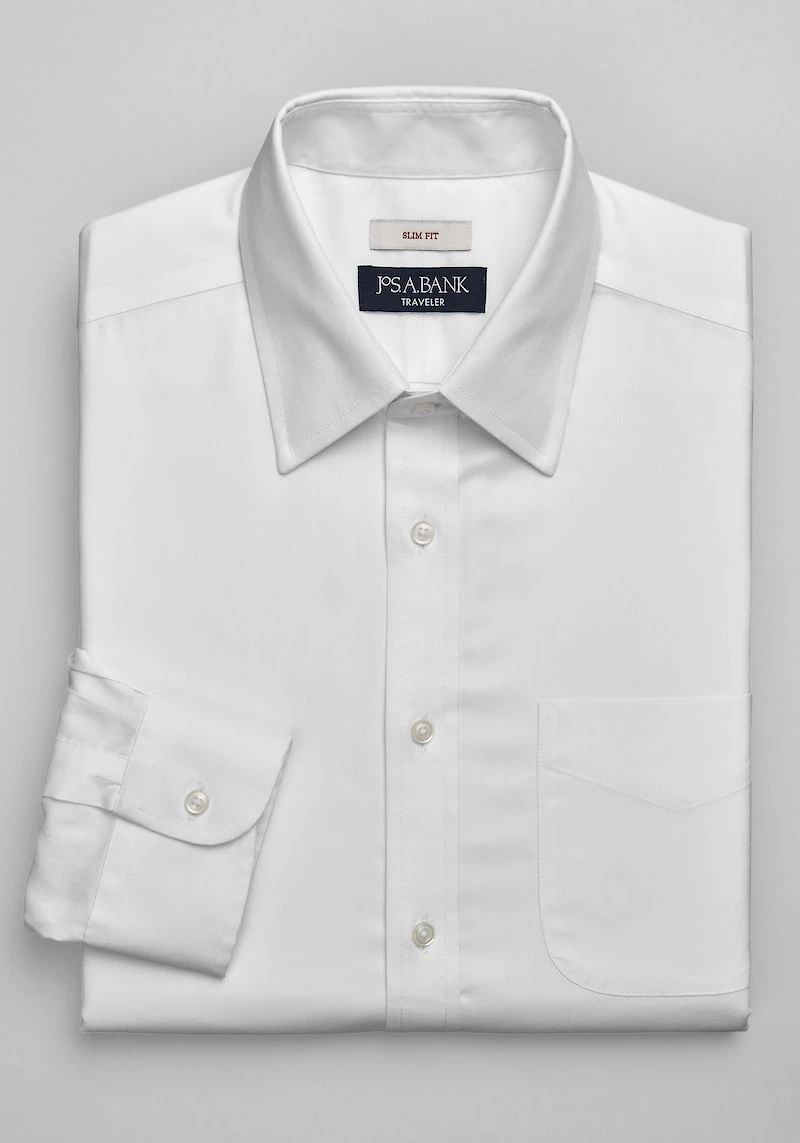 Men's Traveler Collection Slim Fit Point Collar Solid Dress Shirt at Jos. A. Bank, Cream/White