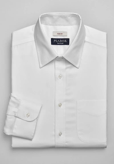Men's Traveler Collection Slim Fit Point Collar Solid Dress Shirt at Jos. A. Bank, Cream/White