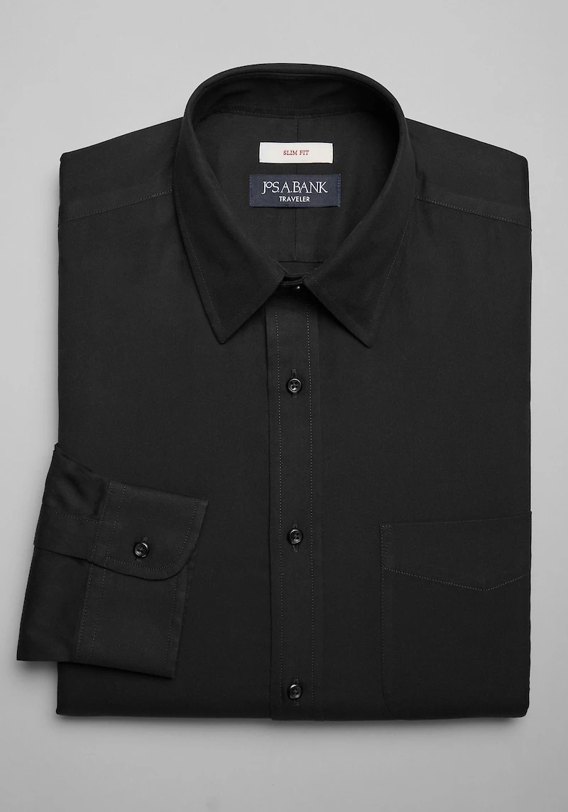 Men's Traveler Collection Slim Fit Point Collar Solid Dress Shirt at Jos. A. Bank, Black