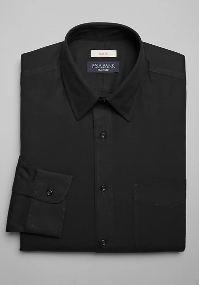 Men's Traveler Collection Slim Fit Point Collar Solid Dress Shirt at Jos. A. Bank, Black