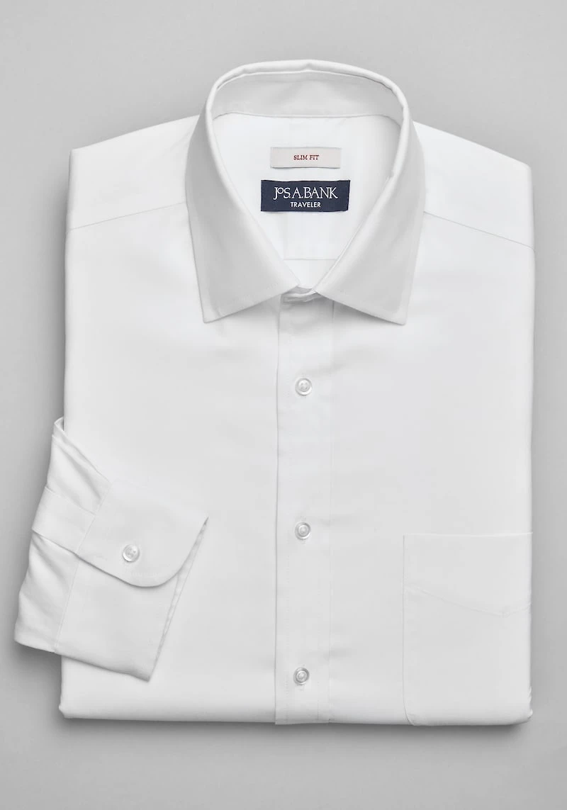Men's Traveler Collection Slim Fit Spread Collar Solid Dress Shirt at Jos. A. Bank, Cream/White
