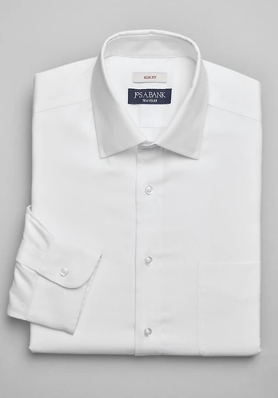 Men's Traveler Collection Slim Fit Spread Collar Solid Dress Shirt at Jos. A. Bank, Cream/White
