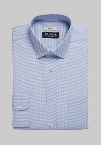Men's Traveler Collection Slim Fit Spread Collar Gingham Dress Shirt at Jos. A. Bank, Blue