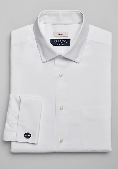 Men's Traveler Collection Slim Fit Spread Collar French Cuff Solid Dress Shirt at Jos. A. Bank, Cream/White