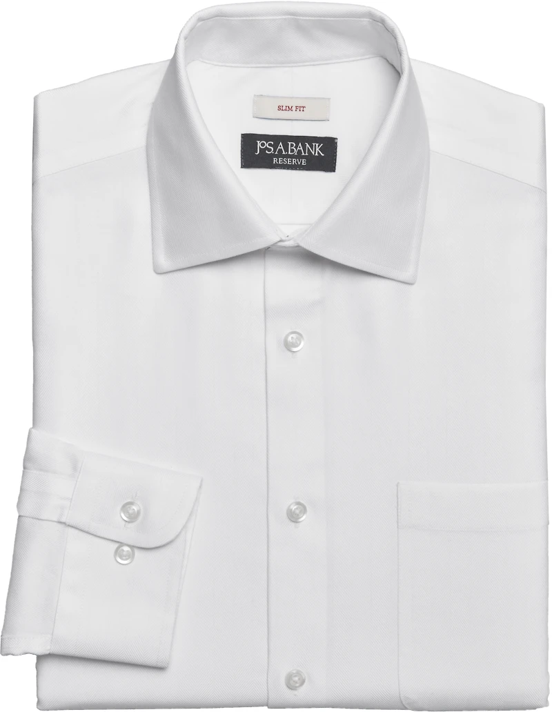 Men's Reserve Collection Slim Fit Spread Collar Herringbone Dress Shirt at Jos. A. Bank, Cream/White