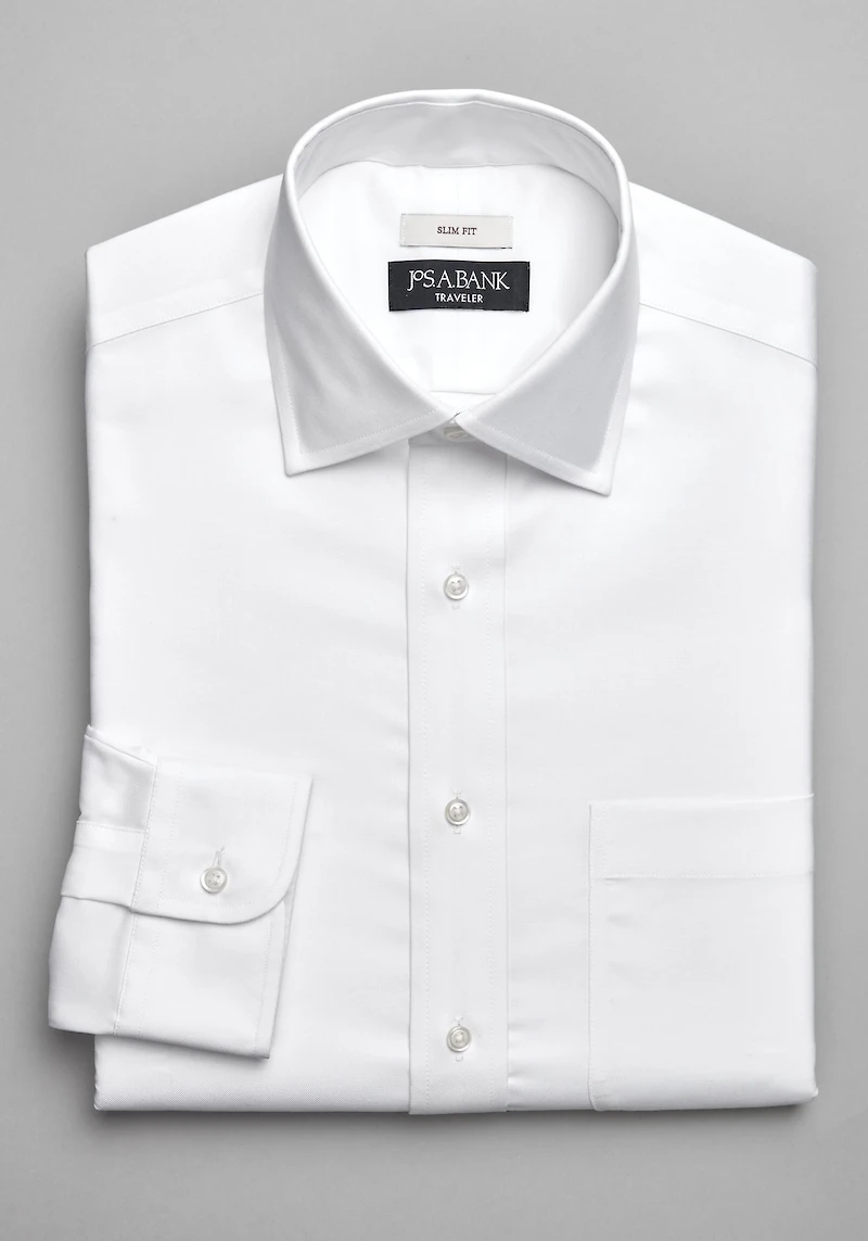 Men's Traveler Slim Fit Spread Collar Solid Dress Shirt at Jos. A. Bank, Cream/White