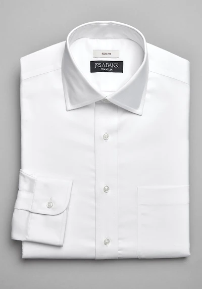 Men's Traveler Slim Fit Spread Collar Solid Dress Shirt at Jos. A. Bank, Cream/White