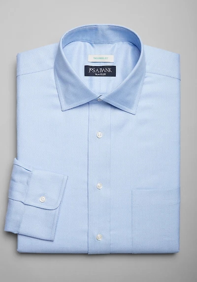 Men's Traveler Collection Tailored Fit Spread Collar Honeycomb Texture Dress Shirt at Jos. A. Bank, Blue,