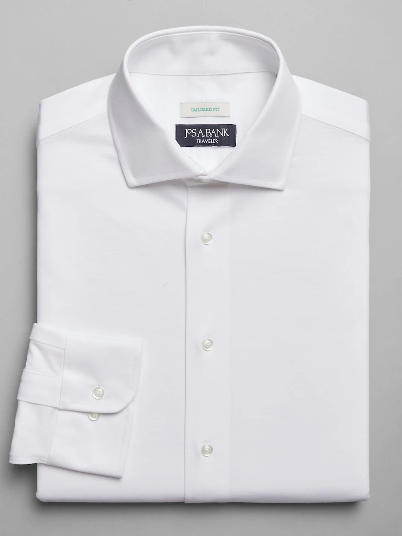 Men's Traveler COOLMOTION Tailored Fit Spread Collar Knit Solid Dress Shirt at Jos. A. Bank, Cream/White