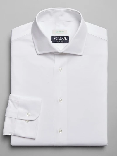 Men's Traveler COOLMOTION Tailored Fit Spread Collar Knit Solid Dress Shirt at Jos. A. Bank, Cream/White