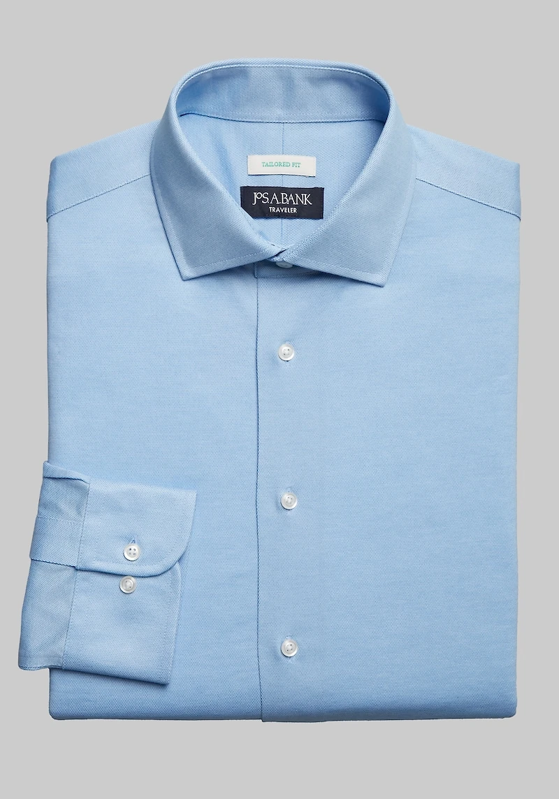 Men's Traveler® COOLMOTION Tailored Fit Spread Collar Knit Solid Dress Shirt at Jos. A. Bank, Blue