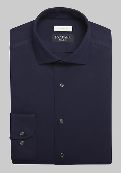 Men's Traveler COOLMOTION Tailored Fit Spread Collar Knit Solid Dress Shirt at Jos. A. Bank, Blue/Navy