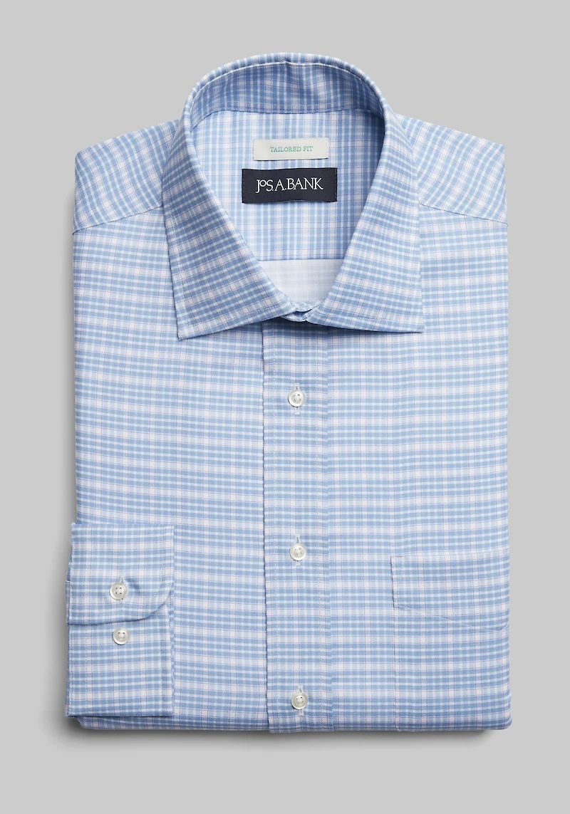 Men's Jos. A. Bank Tailored Fit Spread Collar Large Plaid Print Dress Shirt at Jos. A. Bank, Blue