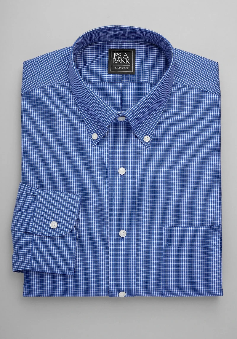 Men's Traveler Collection Traditional Fit Button-Down Collar Grid Dress Shirt at Jos. A. Bank, Blue