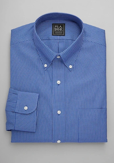 Men's Traveler Collection Traditional Fit Button-Down Collar Grid Dress Shirt at Jos. A. Bank, Blue