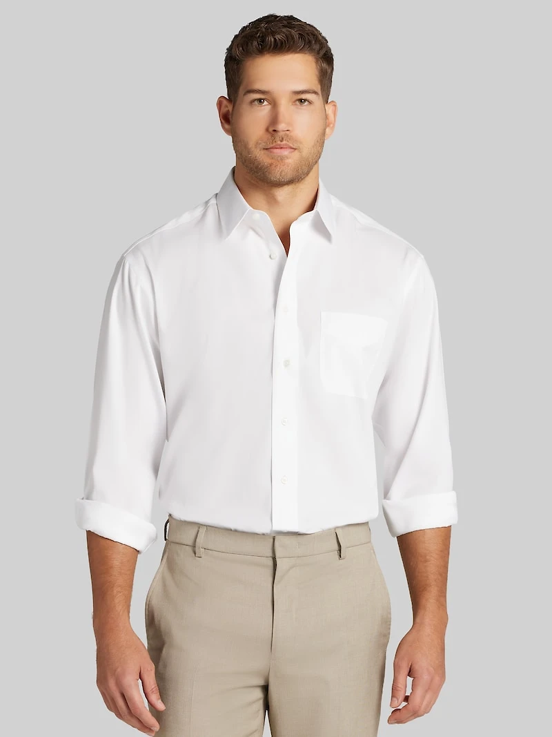 Men's Traveler® Collection Traditional Fit Point Collar Solid Dress Shirt at Jos. A. Bank, Cream/White