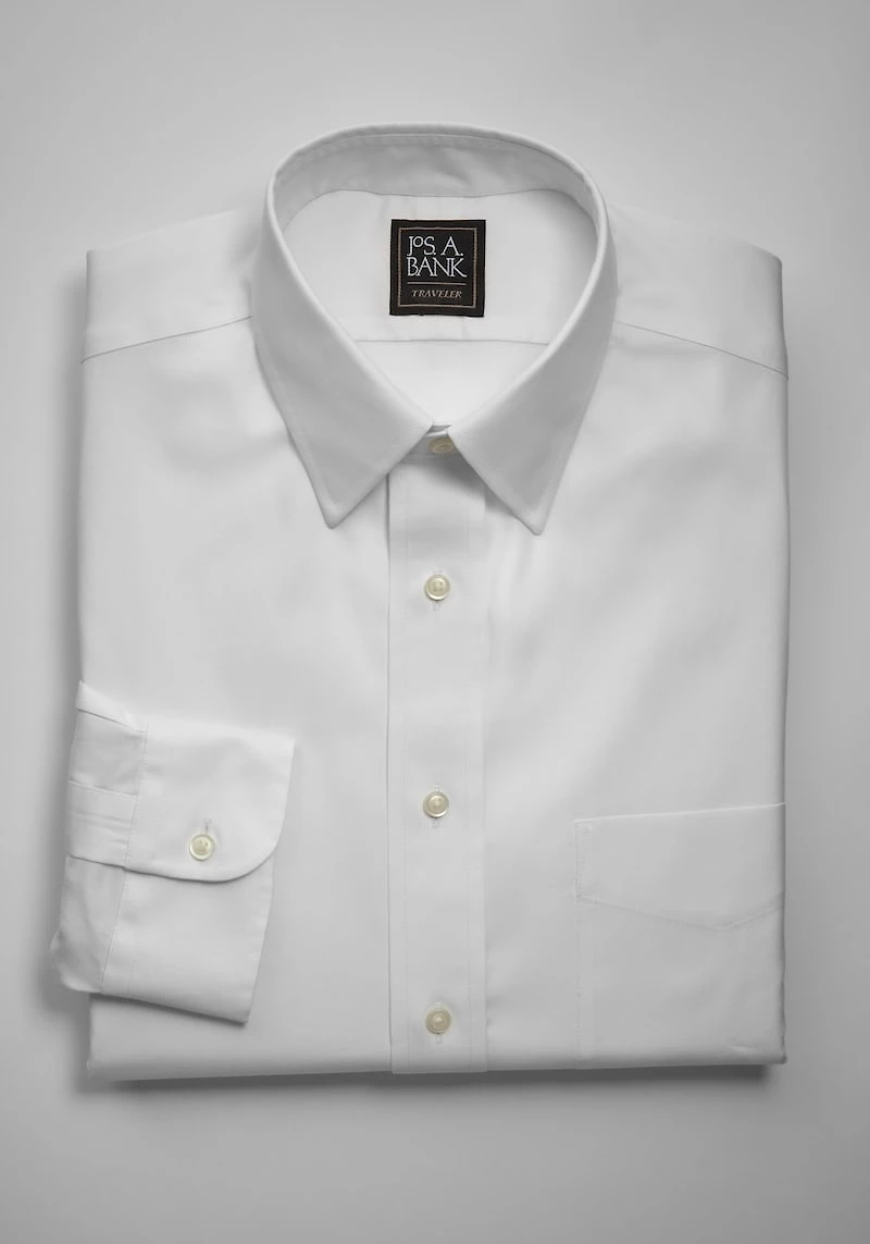 Men's Big & Tall Traveler Collection Traditional Fit Point Collar Dress Shirt at Jos. A. Bank, Cream/White