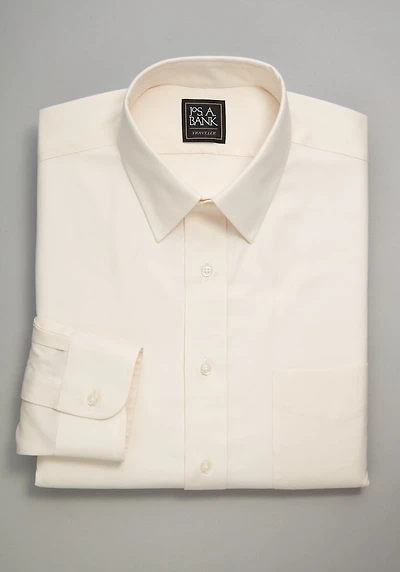 Men's Big & Tall Traveler Collection Traditional Fit Point Collar Dress Shirt at Jos. A. Bank, Cream/New Ecru/White