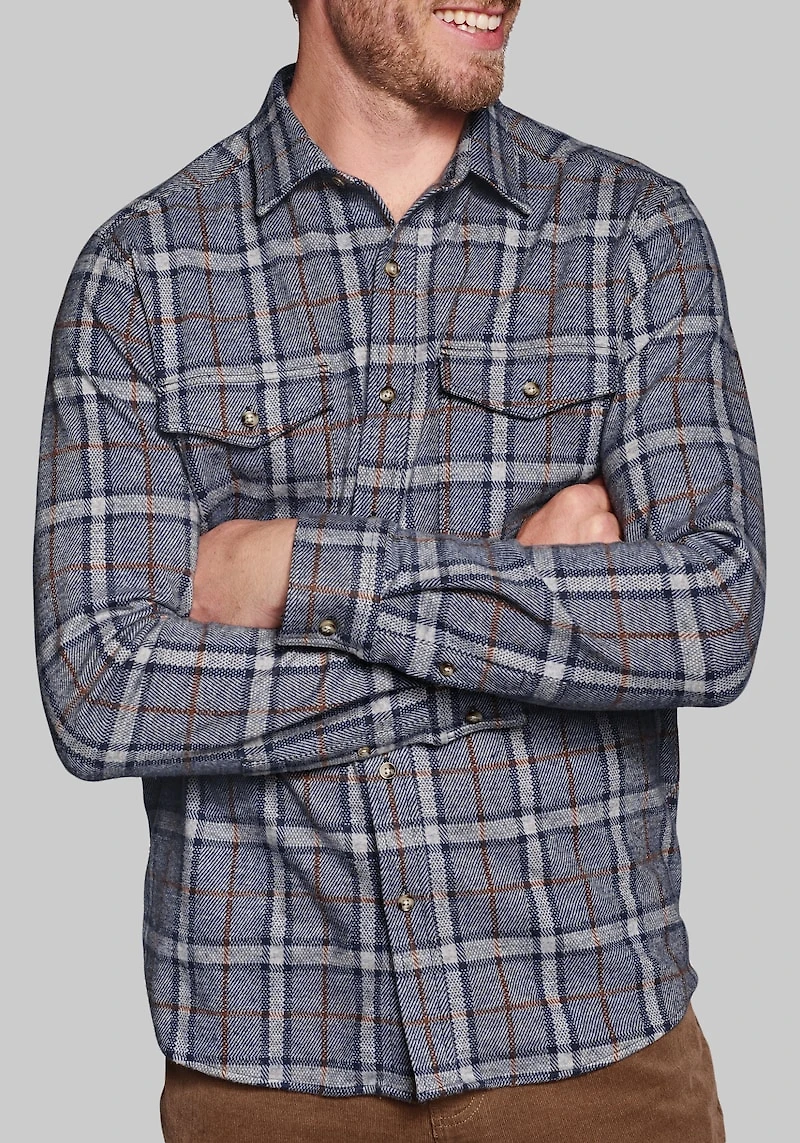 Men's Johnston & Murphy Tailored Fit Brushed Button-Front Knit Shirt at Jos. A. Bank, Blue,