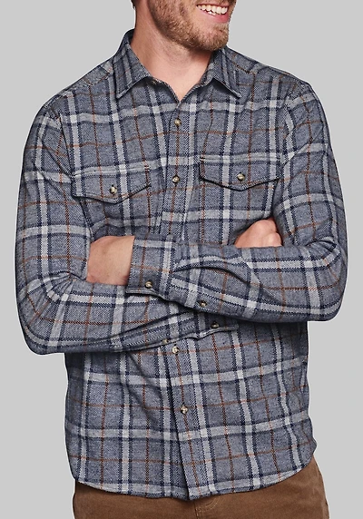 Men's Johnston & Murphy Tailored Fit Brushed Button-Front Knit Shirt at Jos. A. Bank, Blue,