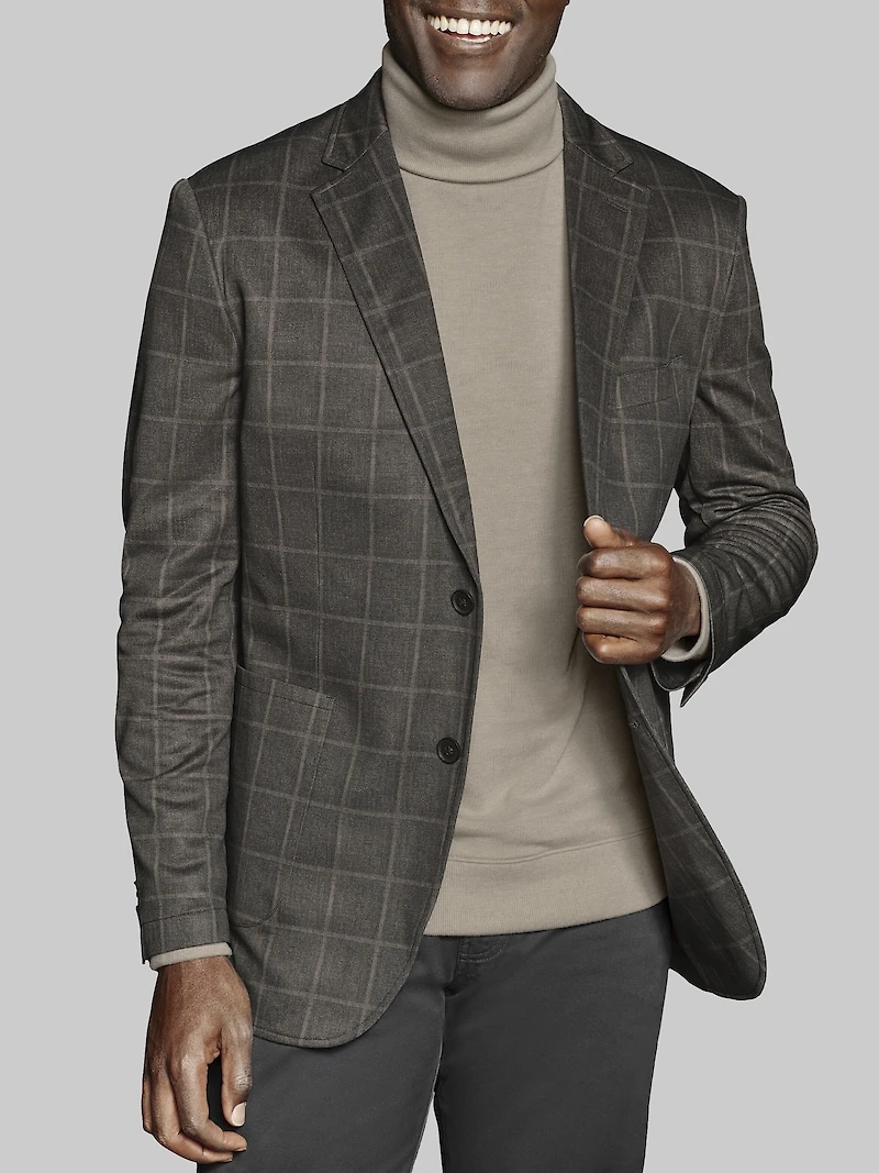 Men's Johnson & Murphy Tailored Fit XC Flex® Windowpane Knit Blazer at Jos. A. Bank, Brown