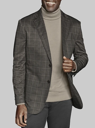 Men's Johnson & Murphy Tailored Fit XC Flex® Windowpane Knit Blazer at Jos. A. Bank, Brown