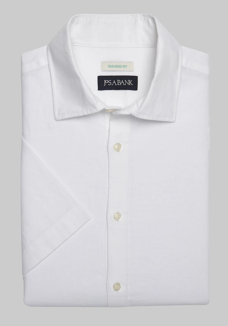 Men's Jos. A. Bank Tailored Fit Linen Blend Short-Sleeve Casual Shirt at Jos. A. Bank, Cream/White