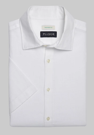 Men's Jos. A. Bank Tailored Fit Linen Blend Short-Sleeve Casual Shirt at Jos. A. Bank, Cream/White