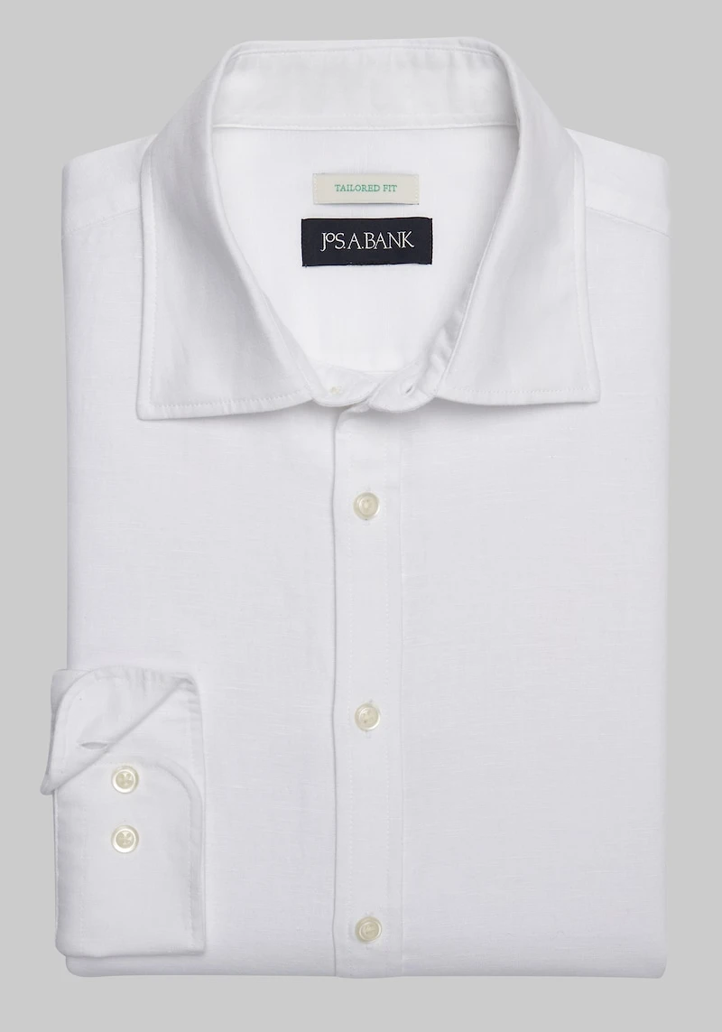 Men's Jos. A. Bank Tailored Fit Solid Linen Blend Casual Shirt at Jos. A. Bank, Cream/White