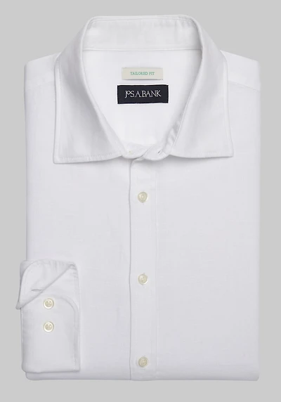 Men's Jos. A. Bank Tailored Fit Solid Linen Blend Casual Shirt at Jos. A. Bank, Cream/White