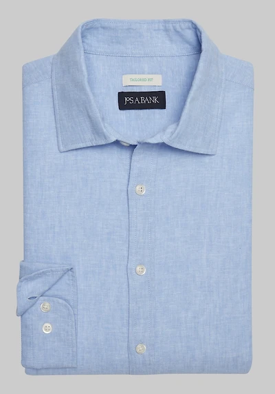 Men's Jos. A. Bank Tailored Fit Solid Linen Blend Casual Shirt at Jos. A. Bank, Blue/Linen Chambray