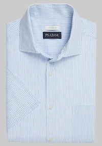 Men's Jos. A. Bank Tailored Fit Stripe Linen Blend Short-Sleeve Casual Shirt at Jos. A. Bank, Blue Stripe