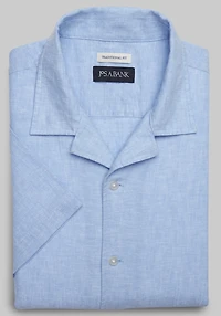 Men's Jos A Bank Traditional Fit Linen-Blend Camp Short-Sleeve Casual Shirt at Jos. A. Bank, Light Blue