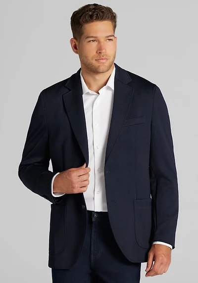 Men's Traveler Collection Tailored Fit Tech Knit Twill Soft Jacket at Jos. A. Bank, Blue/Navy