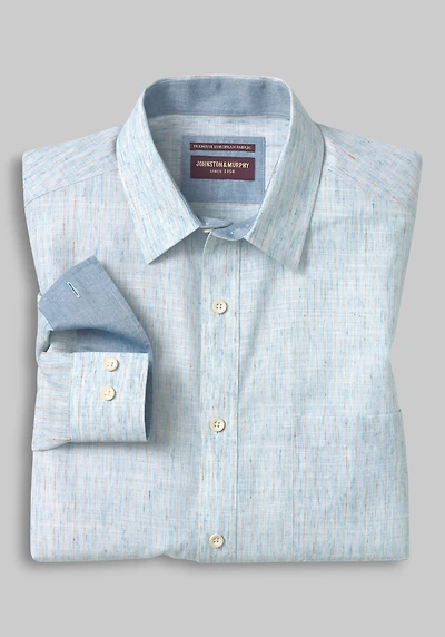 Men's Johnston & Murphy Slub Linen Blend Casual Shirt at Jos. A. Bank, Blue
