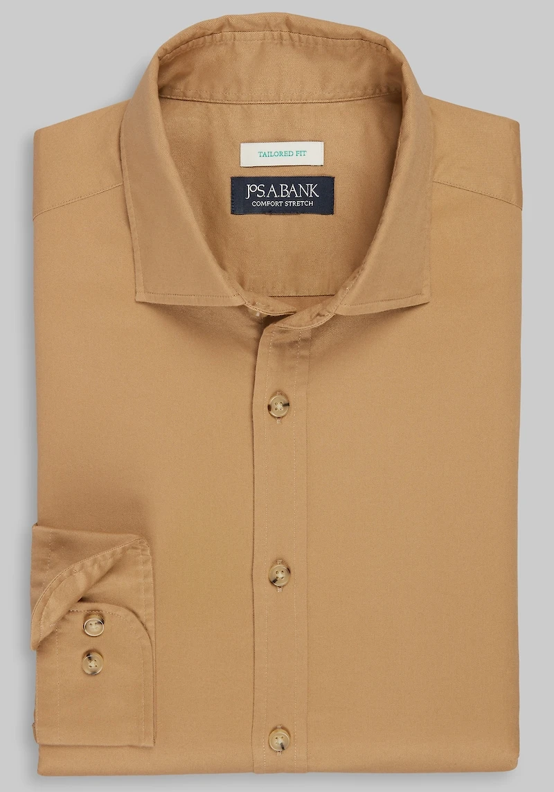 Men's Jos. A. Bank Tailored Fit Solid Twill Casual Shirt at Jos. A. Bank, Camel/Tan