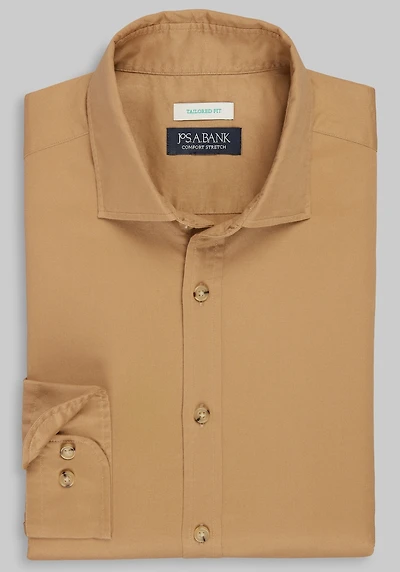 Men's Jos. A. Bank Tailored Fit Solid Twill Casual Shirt at Jos. A. Bank, Camel/Tan