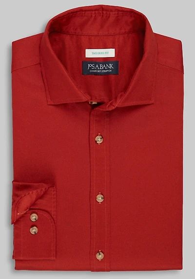 Men's Jos. A. Bank Tailored Fit Solid Twill Casual Shirt at Jos. A. Bank, Orange/Rust