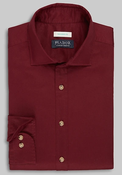 Men's Jos. A. Bank Tailored Fit Solid Twill Casual Shirt at Jos. A. Bank, Burgundy