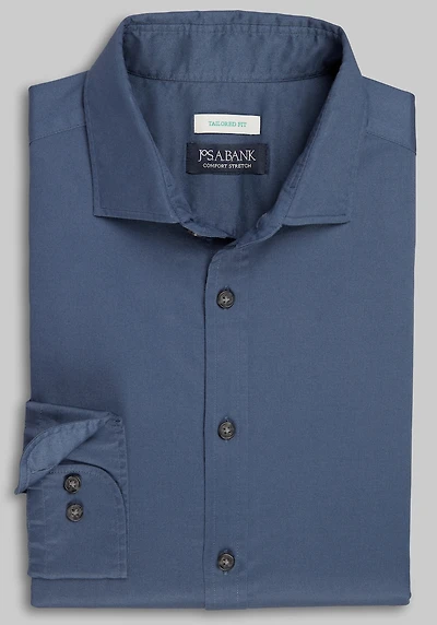 Men's Jos. A. Bank Tailored Fit Solid Twill Casual Shirt at Jos. A. Bank, Blue