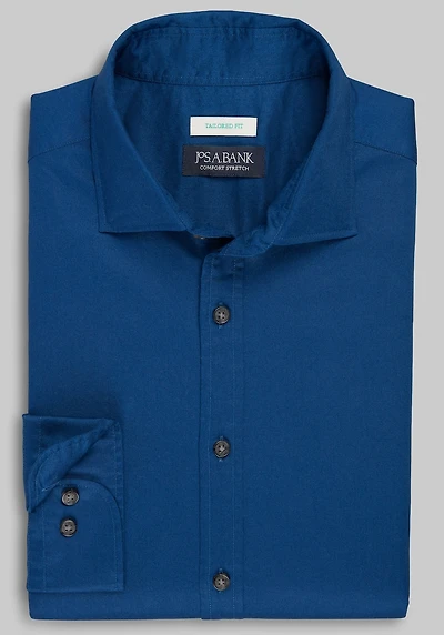 Men's Jos. A. Bank Tailored Fit Solid Twill Casual Shirt at Jos. A. Bank, Blue/Navy